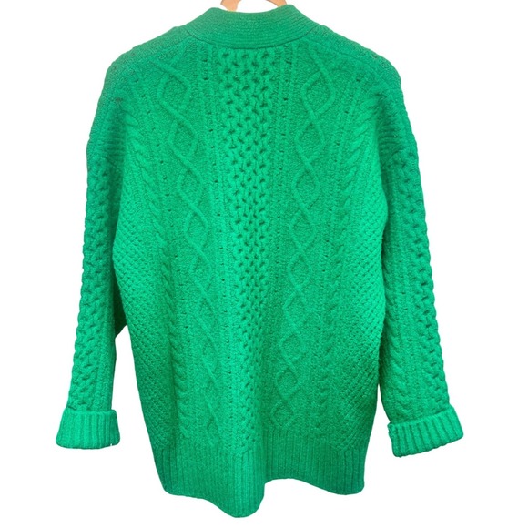 J.Crew Womens Kelly Green Cable Knit Jewel Button V-Neck Cardigan Sweater Large - Picture 7 of 10